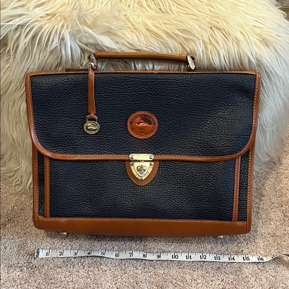 Dooney & Bourke Navy and Tan Pebble Leather Laptop / Briefcase - Picture 13 of 16